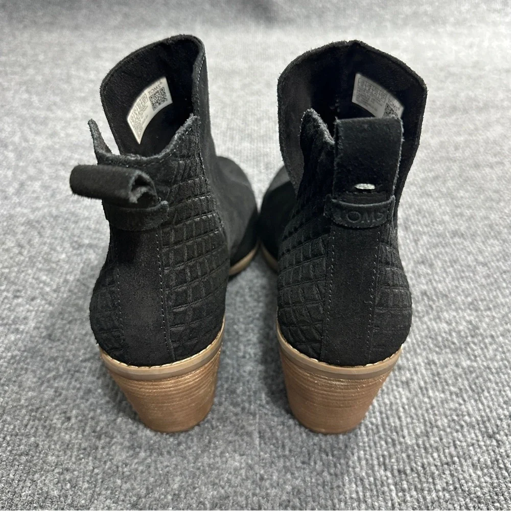 TOMS Women's 10 Wedge Ankle Booties Black Suede‎ V-Cutout 10020354